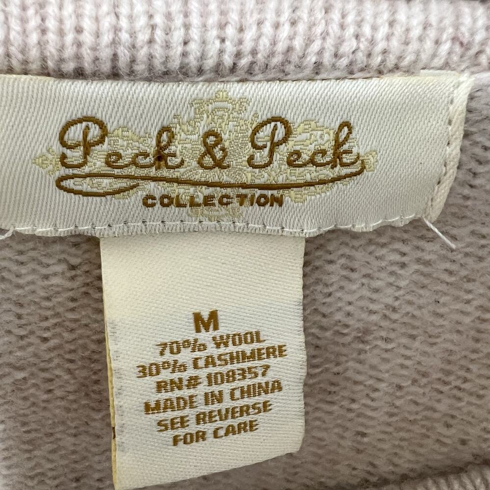 Peck & Peck Wool Cashmere Knit Pullover Sweater Medium Braided Neck Cream Luxe - Picture 5 of 10